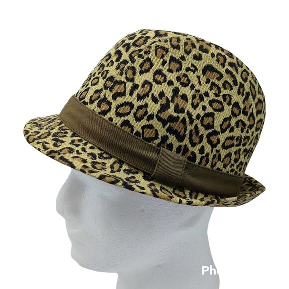 Nicole Marciano Brown Leopard Animal Print Bold Bucket Fedora Hat - Picture 1 of 9